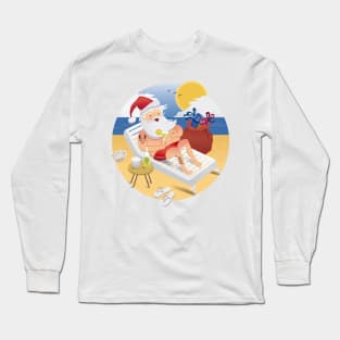 Tropical Santa Claus drinking a cocktail on the beach Long Sleeve T-Shirt